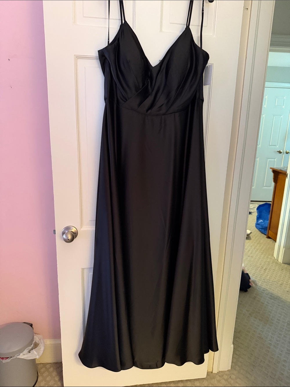 SORELLA VITA Black Satin Spaghetti-Strap Evening Gown